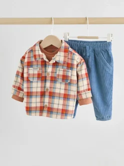 Brown/Marine - Ensemble 3 pièces bébé veste-chemise et pantalons (0mois-2ans)