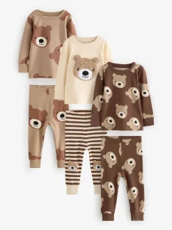 Brun/Crème - Lot de 3 pyjamas Snuggle (9mois-6ans)
