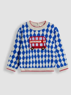 Bus Bleu Argyle - Jojo Maman Bébé Tirette d'application