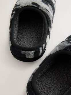 Camo gris - Mules chaussons doublées chaudes