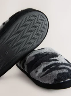 Camo gris - Mules chaussons doublées chaudes