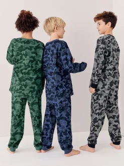 Camouflage gris/bleu/vert - Lot de 3 pyjamas à manches longues (3-16ans)