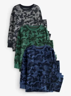 Camouflage gris/bleu/vert - Lot de 3 pyjamas à manches longues (3-16ans)