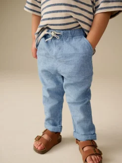 Chambray bleu - Pantalon en lin Blend à enfiler (3mois-7ans)