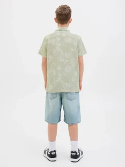 Chemise JACK & JONES Junior verte 100% coton à manches courtes imprimée