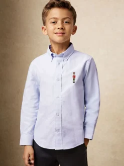 Chemise Oxford Reiss Wilf brodée Casse-Noisette en coton