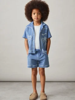 Chemise Reiss Barnes en tissu éponge brodé palmier