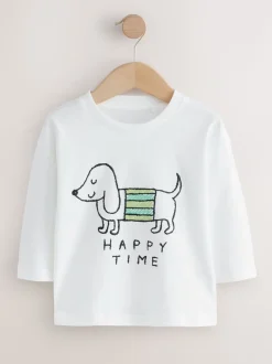 Chien blanc Happy Time - T-shirt imprimé graphique à manches longues (3mois-8ans)