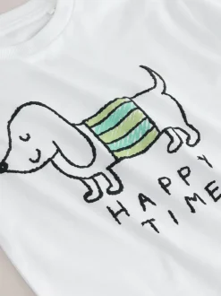 Chien blanc Happy Time - T-shirt imprimé graphique à manches longues (3mois-8ans)