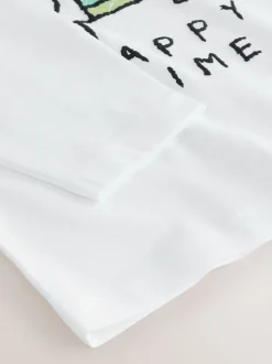 Chien blanc Happy Time - T-shirt imprimé graphique à manches longues (3mois-8ans)