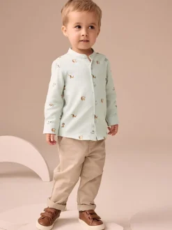 Chien vert menthe - Chemise Character imprimée sur l’ensemble à manches longues avec col grand-père (3mois7ans)