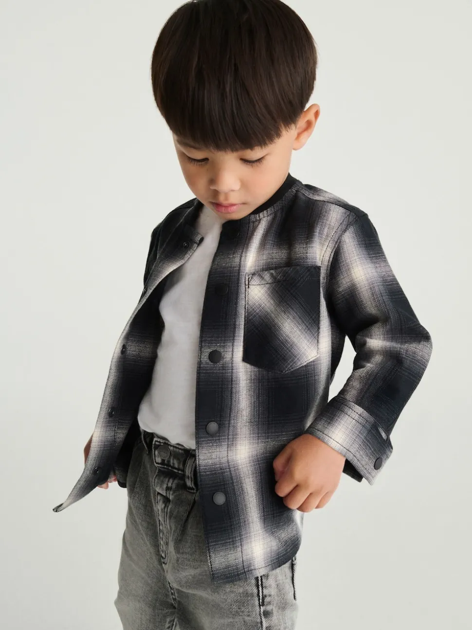 Chèque Mono Core - Chemise à carreaux avec col de baseball à manches longues (3mois7ans)