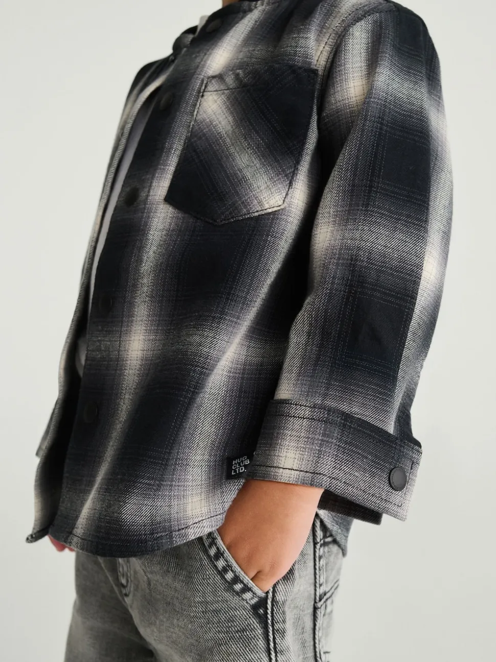 Chèque Mono Core - Chemise à carreaux avec col de baseball à manches longues (3mois7ans)