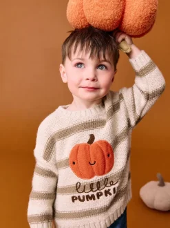 Citrouille neutre - Pull à col rond en maille d’Halloween (3mois à7ans)