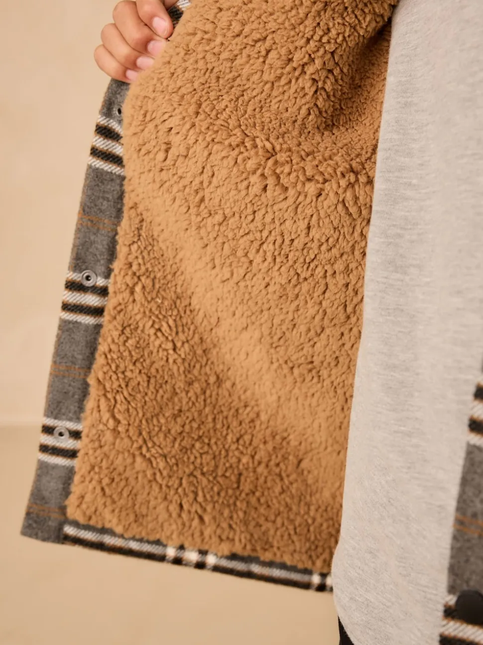 Col Gris À carreaux borg - Veste-chemise doublée (3-16ans)