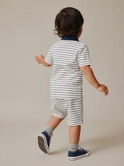 Col zippé à rayures bleu marine et blanc - Ensemble polos et shorts de manches (3mois-7ans)