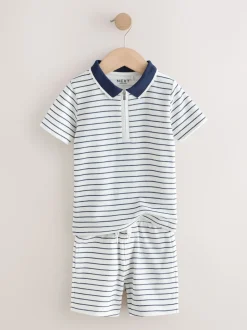 Col zippé à rayures bleu marine et blanc - Ensemble polos et shorts de manches (3mois-7ans)
