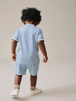 Col zippé bleu - Ensemble polos et shorts de manches (3mois-7ans)