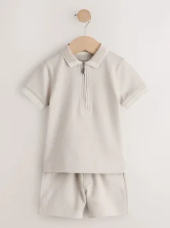 Col zippé neutre - Ensemble polos et shorts de manches (3mois-7ans)
