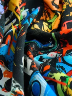 Contrôleur Noir Graffiti - T-shirt décontracté Manches courtes All-Over Imprimé (3-16yrs)