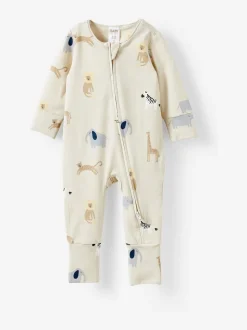 Crème - Barboteuse zippée en coton à manches longues