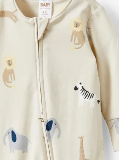 Crème - Barboteuse zippée en coton à manches longues