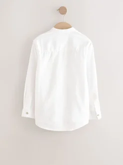 Crème - Chemise à manches longues Grandad Collar Lin Mix (3-16yrs)