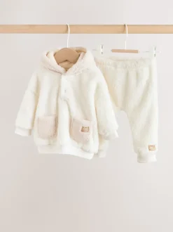 Crème - Ensemble bébé sweat à capuche et jogging Borg (0mois-2ans)