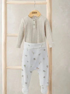 Crème - Mamas & Papas Cream Ensemble body côtelé 100% coton et legging imprimé safari