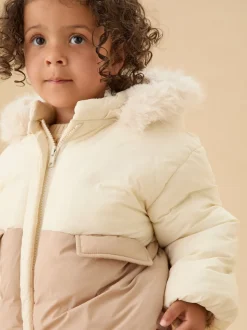 Crème - Manteau MORI zippé confortable avec capuche amovible