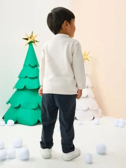 Crème - Polo de Noël en maille brodé sur l’ensemble (3mois7ans)