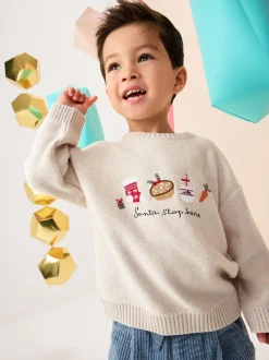 Crème - Pull de Noël en maille (3 mois-7 ans)