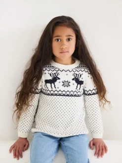 Crème - Pull The Little Tailor motif jacquard renne de Noël enfant