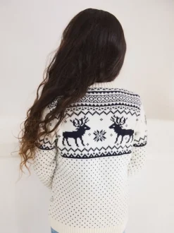 Crème - Pull The Little Tailor motif jacquard renne de Noël enfant