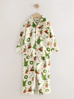 Crème - Pyjama de Noël boutonné Grinch assorti (9mois à16ans)