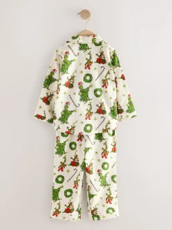 Crème - Pyjama de Noël boutonné Grinch assorti (9mois à16ans)