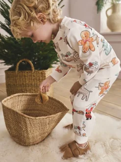 Crème - Pyjama de Noël en polaire confortable simple (9mois à10ans)