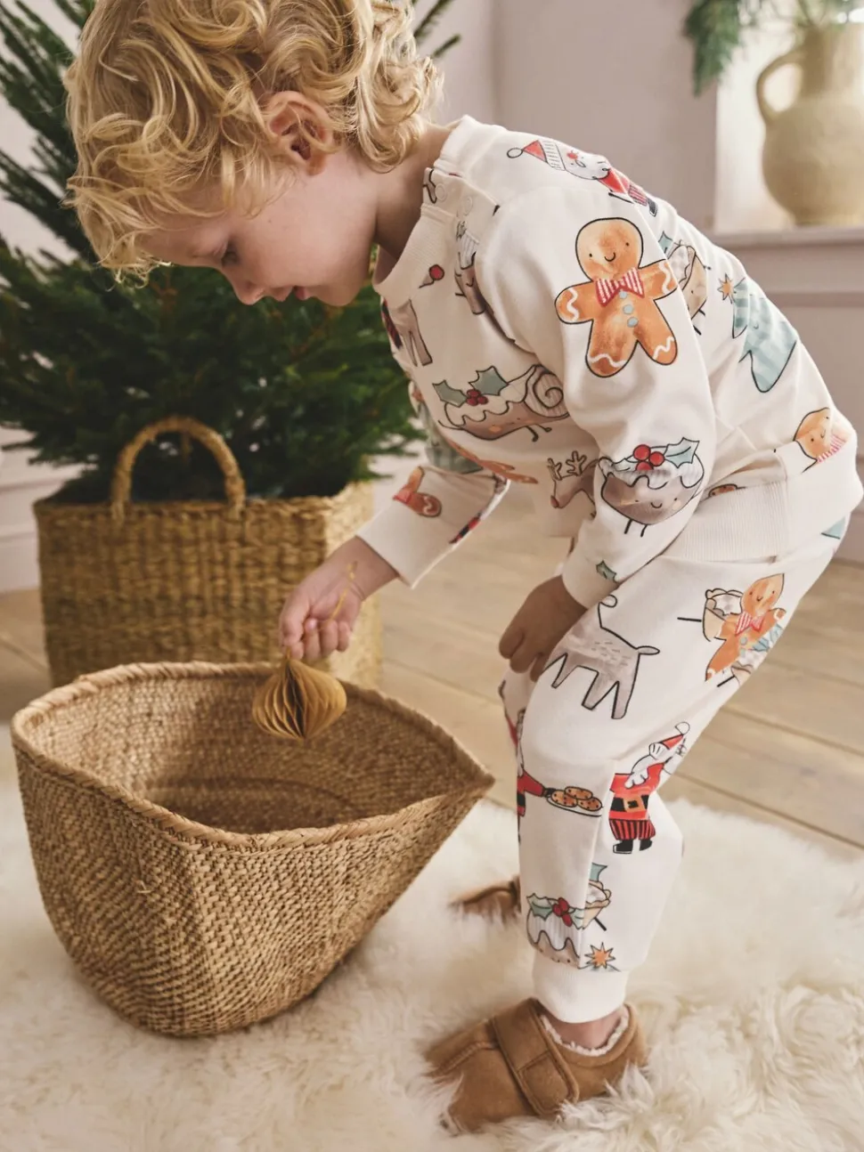 Crème - Pyjama de Noël en polaire confortable simple (9mois à10ans)