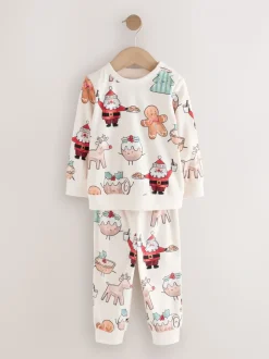 Crème - Pyjama de Noël en polaire confortable simple (9mois à10ans)