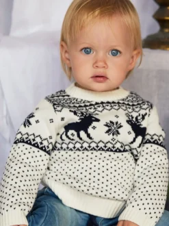 Crème - The Little Tailor - Pull de Noël en forme de renne et de foire