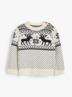 Crème - The Little Tailor - Pull de Noël en forme de renne et de foire