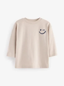 Crème écru - T-shirt semi-uni à manches longues (3mois-7ans)