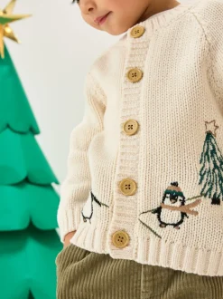 Crème Penguin - Cardigan de Noël à motif (3mois à7ans)