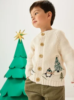 Crème Penguin - Cardigan de Noël à motif (3mois à7ans)