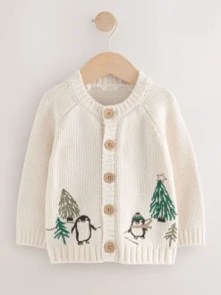 Crème Penguin - Cardigan de Noël à motif (3mois à7ans)