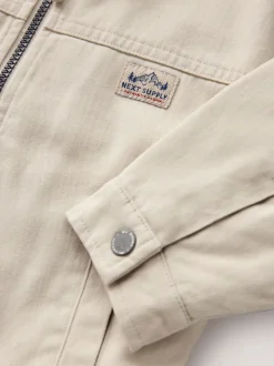 Crème/Marron - Blouson bomber en toile à col en velours côtelé (3mois -7ans)