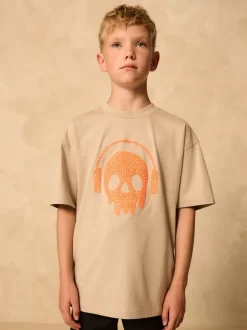 Crâne Beige Sable/Orange - T-shirt graphique Manches courtes Relaxed Fit (3-16yrs)