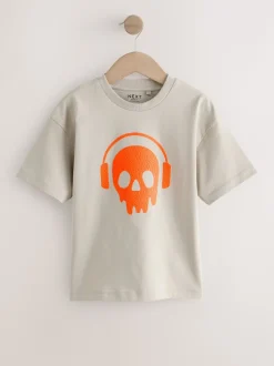Crâne Beige Sable/Orange - T-shirt graphique Manches courtes Relaxed Fit (3-16yrs)
