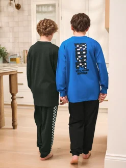 Crâne bleu/noir - Lot de 2 pyjamas à manches longues (3-16ans)