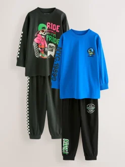 Crâne bleu/noir - Lot de 2 pyjamas à manches longues (3-16ans)